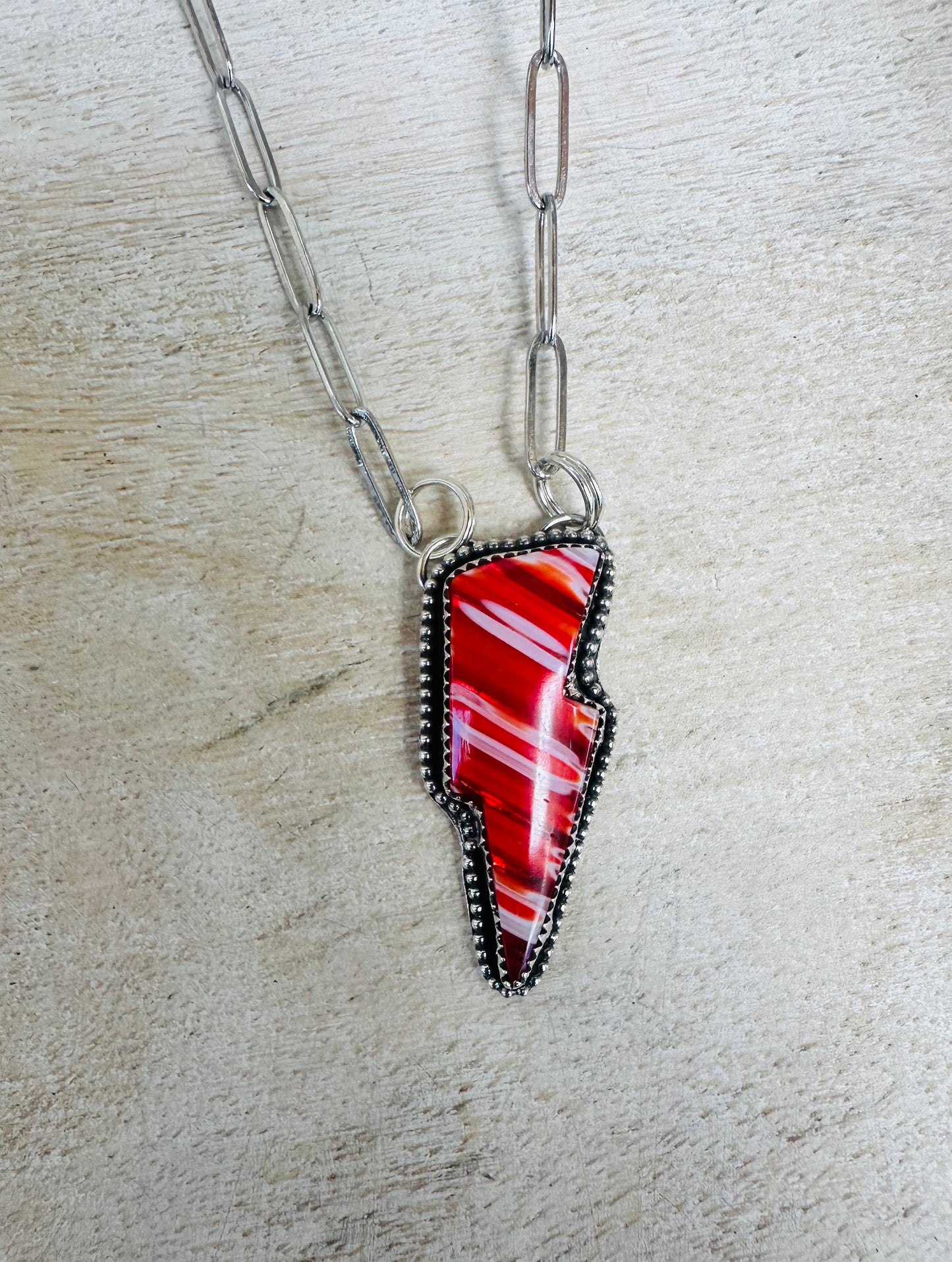 Red + White Thunderbolt Necklace